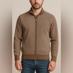 Paul Stuart Made in Italy Full-Zip Textured Cotton Sweater – Size S